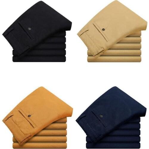 High Waist Elastic Super Large Khaki Red Blue Black Casual Pants Mens Cotton Zipper Fly Loose Straight Long Trousers Size 28-46