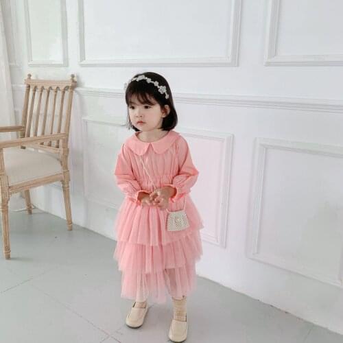 Explosion models CMtimes girls cute sweet doll collar pink gauze new medium and small childrens mesh dress
