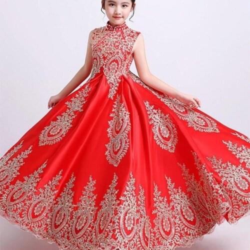 Elegant Satin Flower Girl Dresses Girls Princess Sleeveless Lace Applique Wedding Party Gown First Holy Communion Dresses