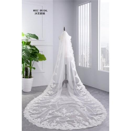 350 cm Bridal Veils Lace Appliques Edge Cathedral Length Long Wedding Veil Wedding Accessories 2018