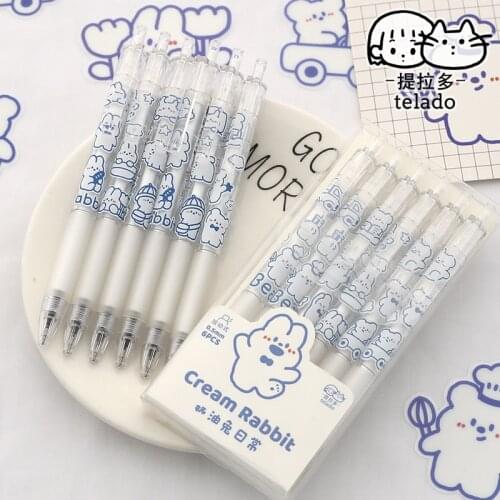 6 Pcs/lot 0.5mm Cartoon Animal Rabbit Gel Ink Pen Writing Black Ink School Office Supplies