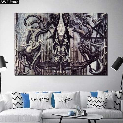 Hr Giger Alien Dark Evil Art Canvas Poster Print Abstract Painting Black White Wall Picture Modern Home Decoration No Frame
