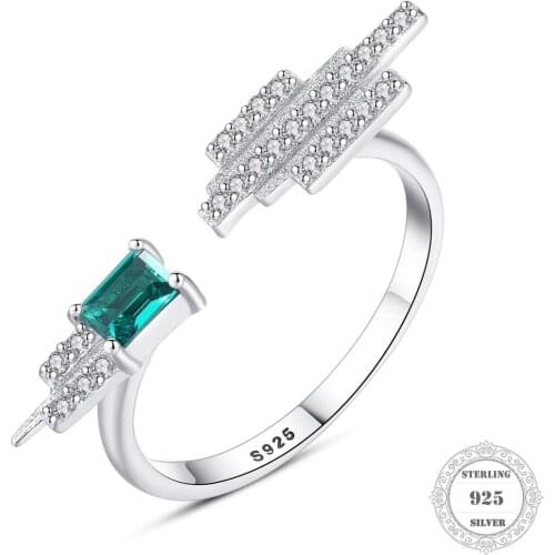 Square Green Stone Band Resizable Ring,TS Gift for Women 2019 Thomas Style Factory Price 925 Sterling Silver Jewelry