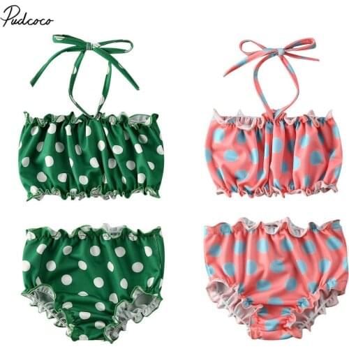 2020 Summer Swimsuit Toddler Kids Baby Girls Polka Dot Tankini Swimwear Swimsuit Bikini 2Pcs Set High Wait Bathing Suit