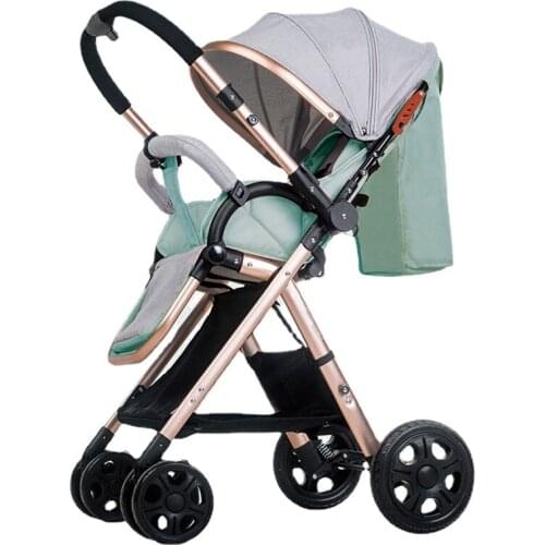 Light Baby Stroller Four Wheels Convertible Push Handle Aluminum Alloy Newbown Baby Carriage Can Sit and Recline Baby Car