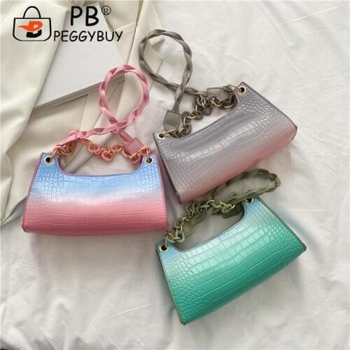 Mini Shoulder Bags Alligator Pattern Gradient Hobos PU Leather Underarm Bag Fashion Ladies Chain Handbag for Women