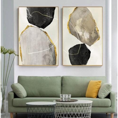 Fashion Wall Art Picture Decoration Home For Living Room Abstract Gold Gray Stone Canvas Painting Classic Luxurious Print Poster