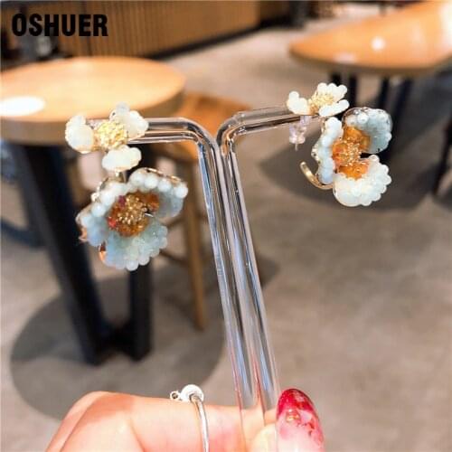 OSHUER Fashion Handmade C Shape Flower Stud Earrings For Women Hanging stud Earrings Earing Modern Female Jewelry