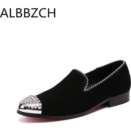 Trendy Rhinestone Loafers Suede Leather Casual Shoes Men Daily Fashion Work Shoes Mens Business Leisure Party Pointed Toe Shoes