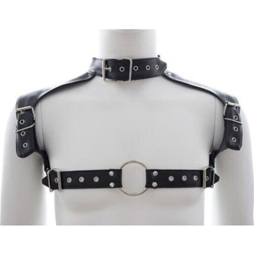 Male BD/SM PU Leather Bondage Neck Collars Chest Harness Strap Fetish Restraint Belt Sex Toys,Cosplay Clubwear Underwear Costum