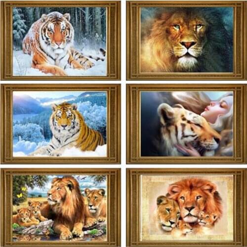 DIY 5D Diamond Mosaic Lion tiger Handmade Diamond Painting Cross Stitch Kits Diamond Embroidery Patterns Rhinestones Arts