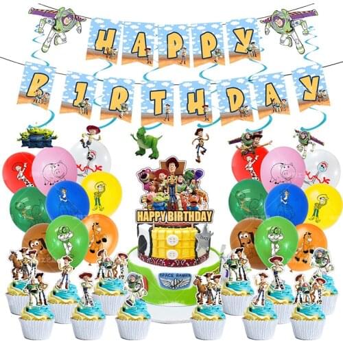 Disney Toy Story Theme Party Balloons Set Kids Happy Birthday Banner Cake Topper Baby Shower Party Decoration Kids Favorite Toys