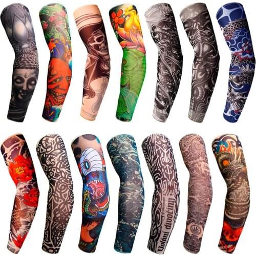 Anti-Sunshine Outdoor Fake Tattoo Arm Warmers Men Women Cycling Driving Arm Sleeves Nylon Halloween Party Dance Tattoo Sleeve