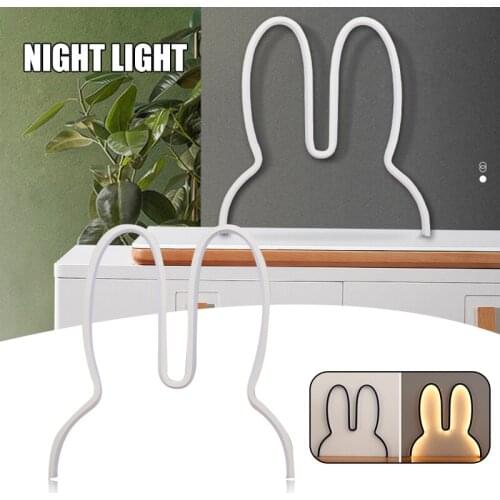 Rabbit Night Light Decorative Animal Profile LED Lamp USB Dimmable Remote Control Bedside Tabletop Light for Home UD88