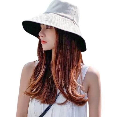Summer New Bucket Hat for Women Soft Cotton Solid Color Big Wide Brim Outdoor Sun Hats Portable Foldable Panama Cap Lady Caps