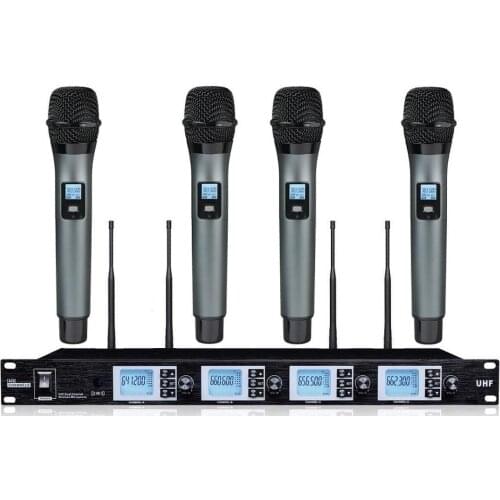 Bolymic Wireless Microfono profesional 4-Channel UHF Wireless Karaoke Microphone System 19" rack