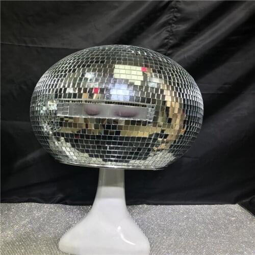 R6 RGB colorful led light costumes dj luminous helmet silver mirror glass ball headwear stage show wears prop performance clothe