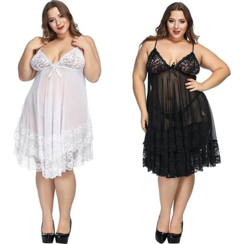 Plus Size 9xl Lingerie Sleepwear White Night Gown Lingerie Ladies Sexy Lace Babydolls Sleepwear Womens Sling Homewear