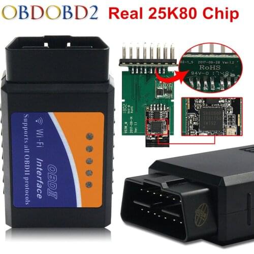 Real 25K80 ELM327 MHZ WIFI/Bluetooth/USB V1.5 ELM 327 For Android Torque/PC Support All OBDII Protocols 12 Languages Free Ship