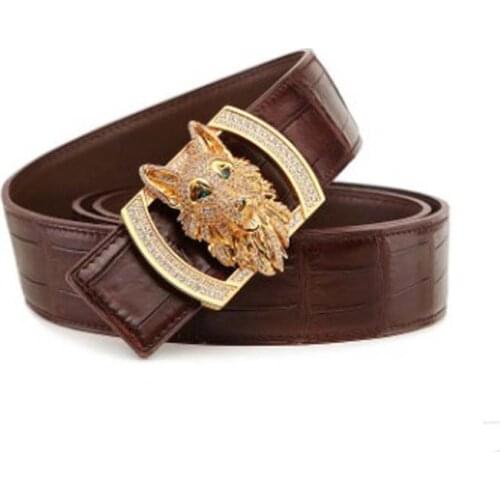 LINSHE new crocodile The belt men The real thing luxury big men belt Wolf Smooth buckle Genuine leather belts tide