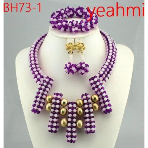 Handmade Luxury African beads jewelry sets indian beaded nigerian wedding bridal beads necklace dubai jewelry sets BH73-2