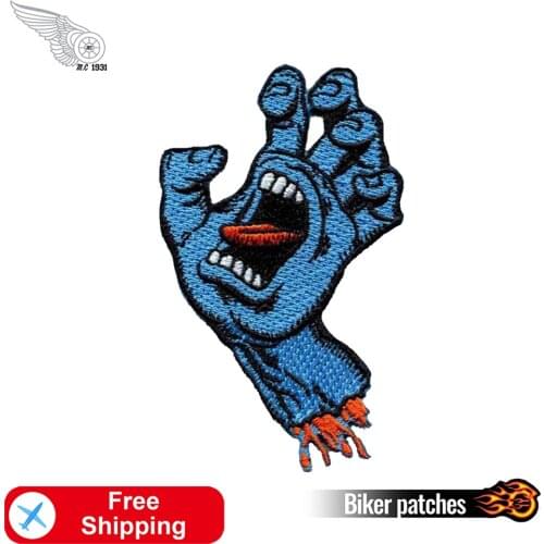 Scream Blue Hands Embroidery Patch Iron on for Clothing Decorate Biker Motorcycle Accessories Cool Punk Applique Custom Badges
