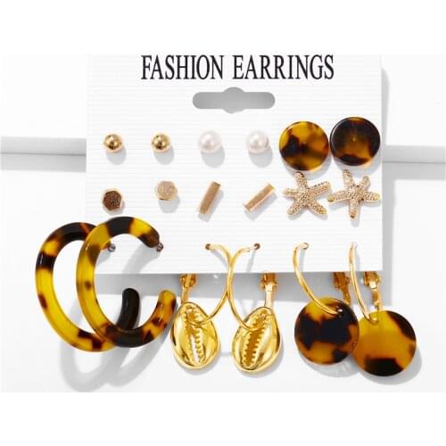 IF ME Vintage Gold Acrylic Tortoise shell Dangle Earring Set for Women Leopard Starfish Geometric Round Drop Earrings Jewelry