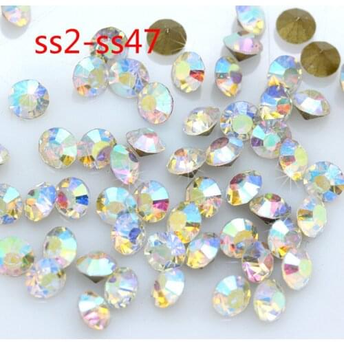 Ss2-ss47 Crystal AB foil Pointed back faceted Glass loose rhinestones strass chaton 3D Nail Art Decoration jewelry Repair stone