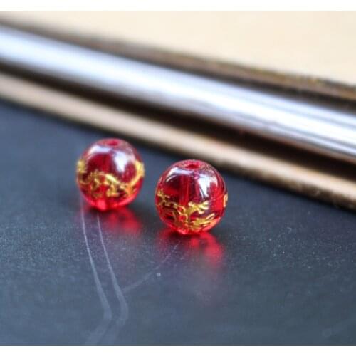 10Piece/lot 8mm 10mm Glass beads Red Color with carving Gold dragon Fashion Beads For jewelry making