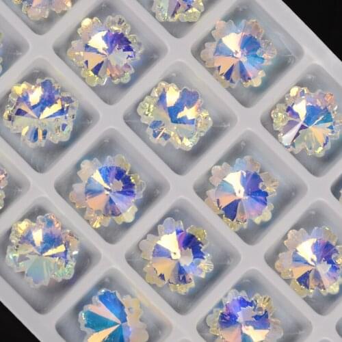14mm Single Hole Snowflake Crystal Beads Crystal AB Glass Beads for Jewelry Making Necklaces Earrings 28pcs/pack DIY Wholesale