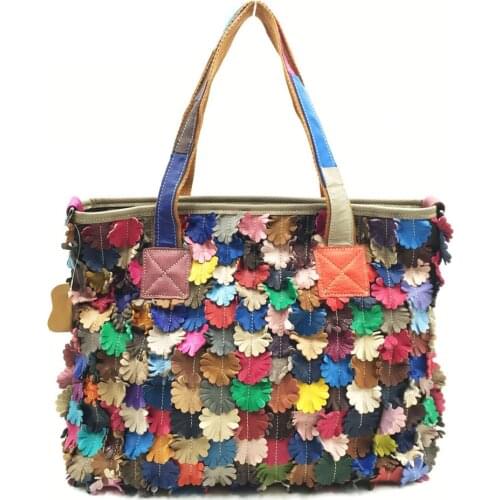 Womens Leather Bags Sheepskin Single-Strap Shoulder Bag Messenger Bag Leather Bag Stitching Floral European and American Style