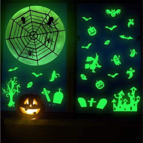 Glowing In The Dark Eyes Wall Glass Sticker Halloween Decoration Decals DIY Spider Pumpkin Luminous Paper Window Home Ornaments