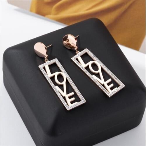 Trends 2021 Stainless Steel Earrings For Wome Rectangle Hollow Love Earrings Fashion Jewelry Gift to Girlfriend True Beauty