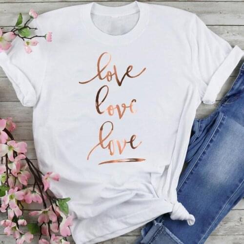 Women Graphic 90s Letter Simple Love Style Cartoon Summer Fashion Print Short Sleeve Female Clothes Tops Tees Tshirt T-Shirt