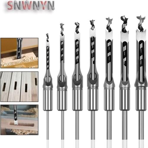 1/4/6/7pcs 6-30mm HSS Twist Drill Bits Woodworking Square Hole Drill Bits Auger Mortising Chisel Drill Set Woodworking Tools