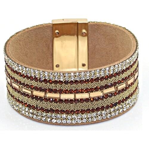 1 pc/lot 2018 New Style Hot Selling Jewelry Bohemian Mixture Tassel Rhinestone Leather Bracelet&bangle Magnetic Clasp