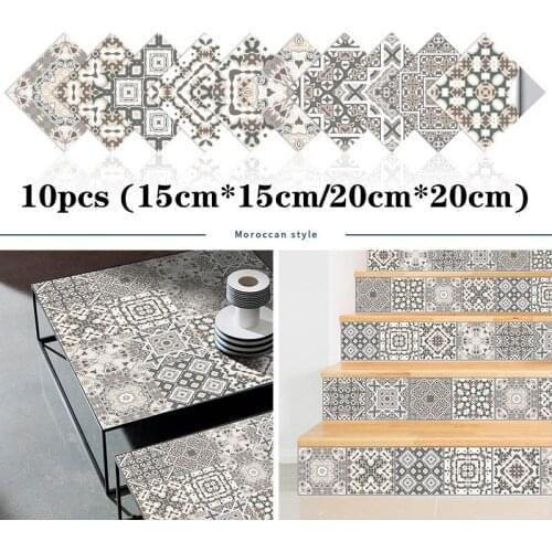 10pcs Retro Tiles Sticker Removable PVC Waterproof Oil-proof Wall Sticker for Kitchen Bathroom Tables Stairs Floor Decor Decals