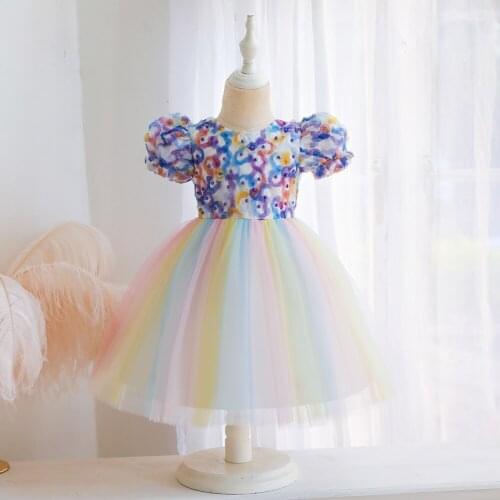 2021 New Dress Flower Girls 1st Birthday Party Wedding Princess Dress Newborn Dresses For Kids Dresses Infant Vestidos 0-2 Years