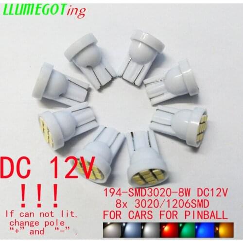 500pcs DC 12v T10 W5W 194 168 Wedge 8SMD 3020 1206 Super White Led Car Interior Parking Bulb Auto Wedge Clearance Lamp Trunk Lam