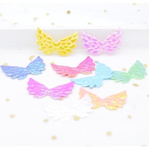 50Pcs/lot Glitter AB Colors Angel Wing Appliques Double Side Iridescent Fairy Wing Patches for Crafts Headwear Bowknot Decor H51