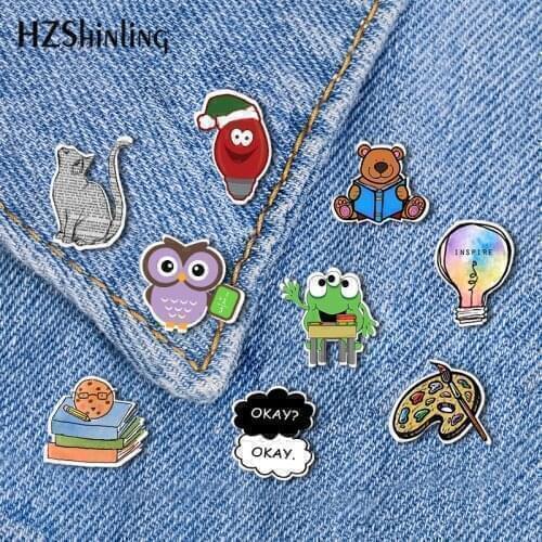 2019 New Love Books Acrylic Lapel Pin Smart Inspire Butterfly Clasp Pin Epoxy okay Collar Pin Brooch