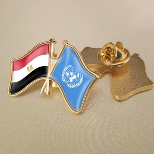 United Nations and Egypt Crossed Double Friendship Flags Brooch Badges Lapel Pins