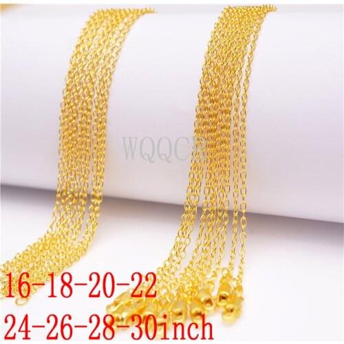 5PCS Womens High Jewelry 18K Gold 1.3mm Chain Rollo Chain Necklace Charm Gold Necklace 16" 18" 20" 22" 24" 26" 28" 30" inches