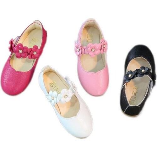 Childrens Flats Lace Big Flower Princess Party Performance Shoes Big Student Girl Shoes for Kids Soft Sole Leather Flats