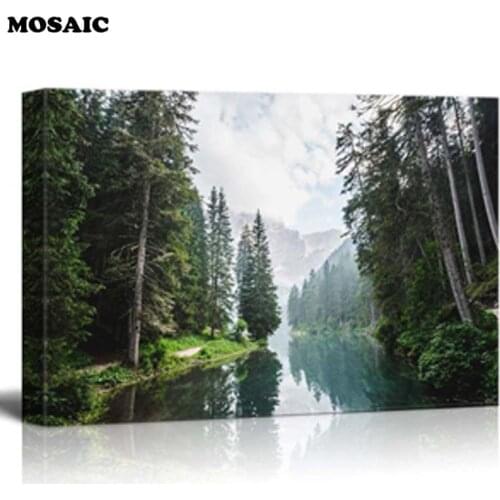 DIY 5D Diamond Painting Lake And Mountain In The Forest Mosaic Bead Picture Scenery Home Decor Landscape Full Square Round Drill