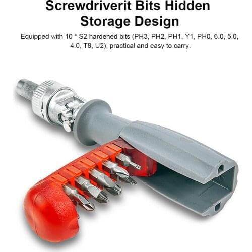 KKMOON Two-Way Ratchet Screwdriver Set with 10 Bits 180° Alloy Elbow Screwdriver 6.35MM Screw Driver