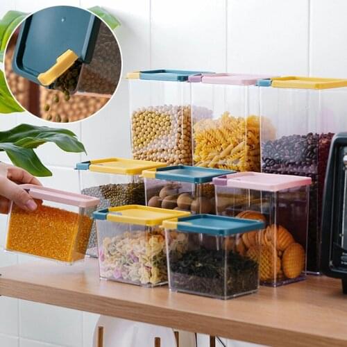 Square Sealed Storage Box Jars With Lip Fridge Storage Food Storage Containers Kitchen Organizer Plastic Container Candy Boxes