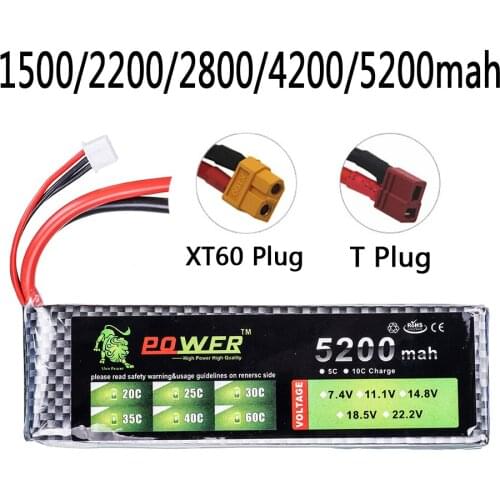 LION POWER 1500mAh 2200mah 2800mah 4200mah 5200mah 11.1v lipo battery For RC toy Car Airplane Helicopter Boat T / XT60 plug
