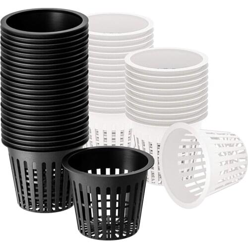 LUDA 3 Inch Net Cup Hydroponic Tank, 50Pack Hydroponic Planting Basket, Used for Hydroponics, Slotted Mesh, Black and White