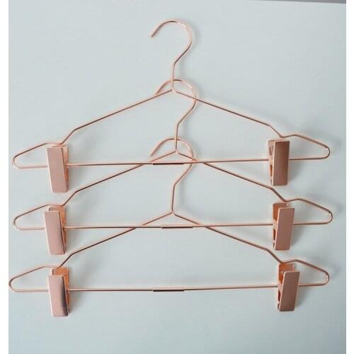 50pcs Nordic Style Rose Gold Metal Pants Skirt Slack Hangers with Clips Hanger Rack Clothing Store Wardrobe Organizer#39107